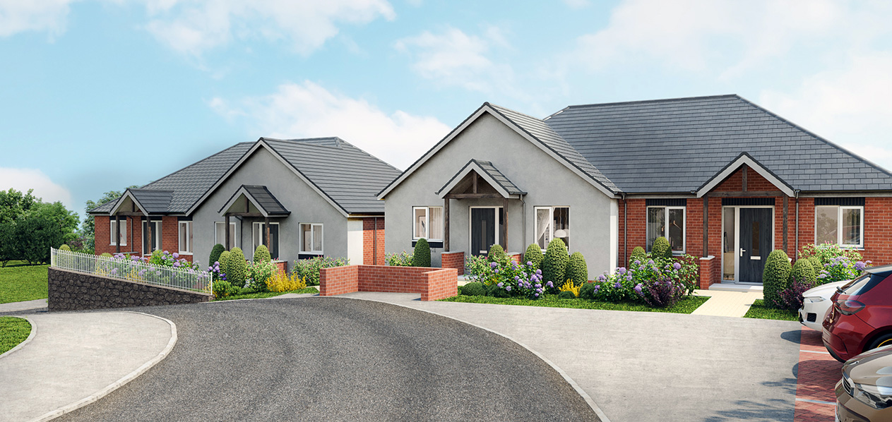 A computer-generated image of the street scene at The Willows development