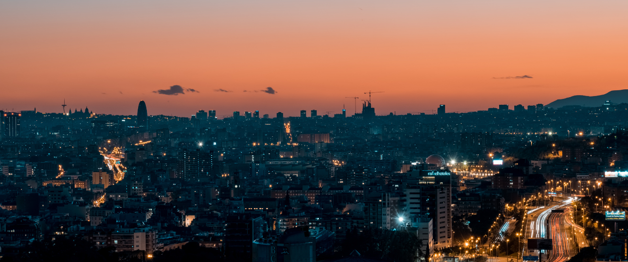 City landscape against a sunset