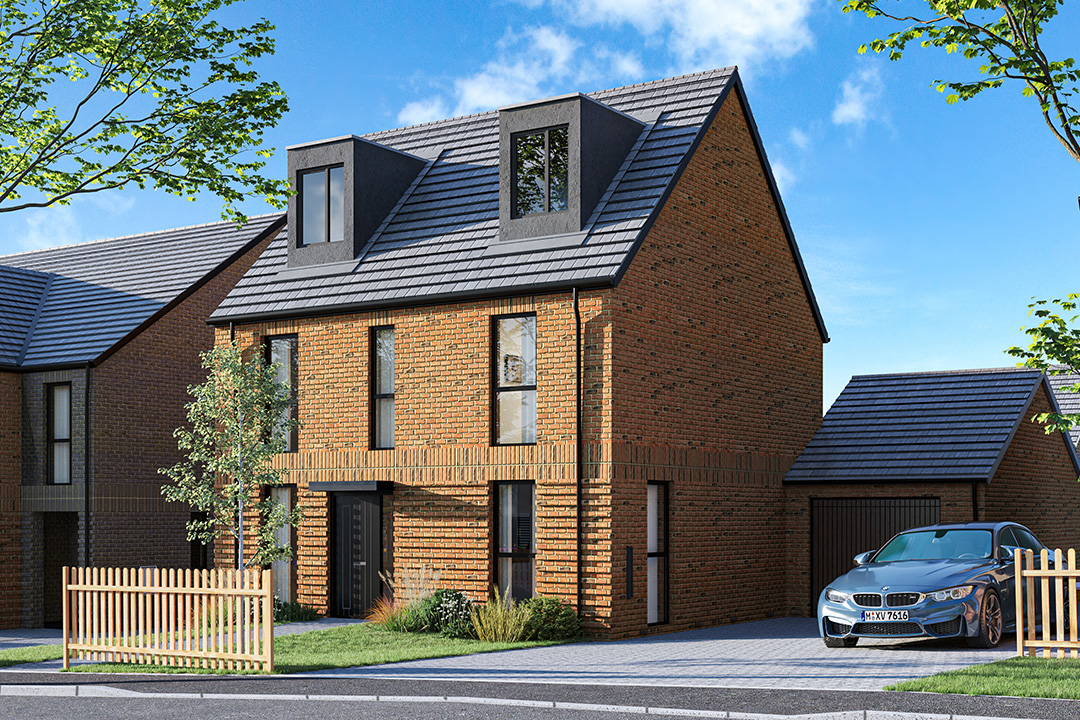A computer-generated image of The Huntington property at The Southfields development.