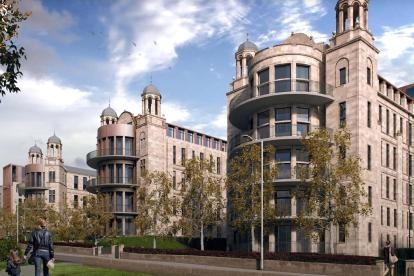 Street scene showing The Victoria development in Glasgow