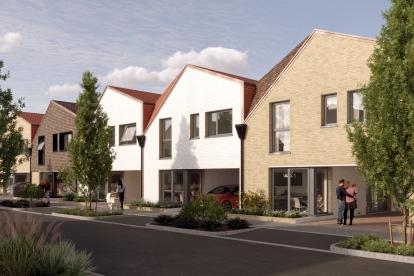 Exterior of 3-bed terraced homes with a car port