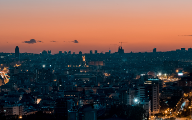 City landscape against a sunset