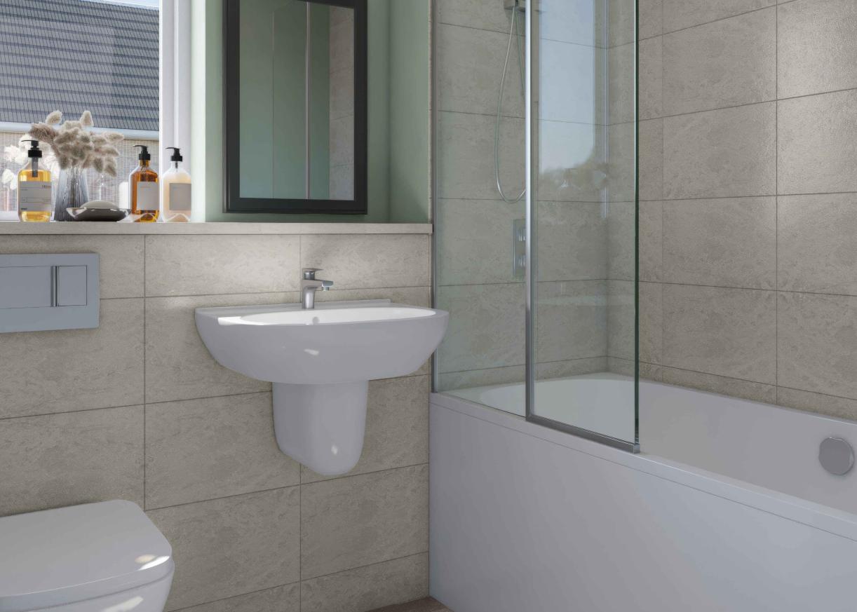 Computer generated images showing a representation of the 2-bedroom Perry house type.