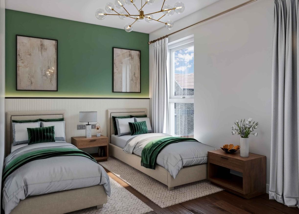 Computer generated images showing a representation of the 2-bedroom Perry house type.