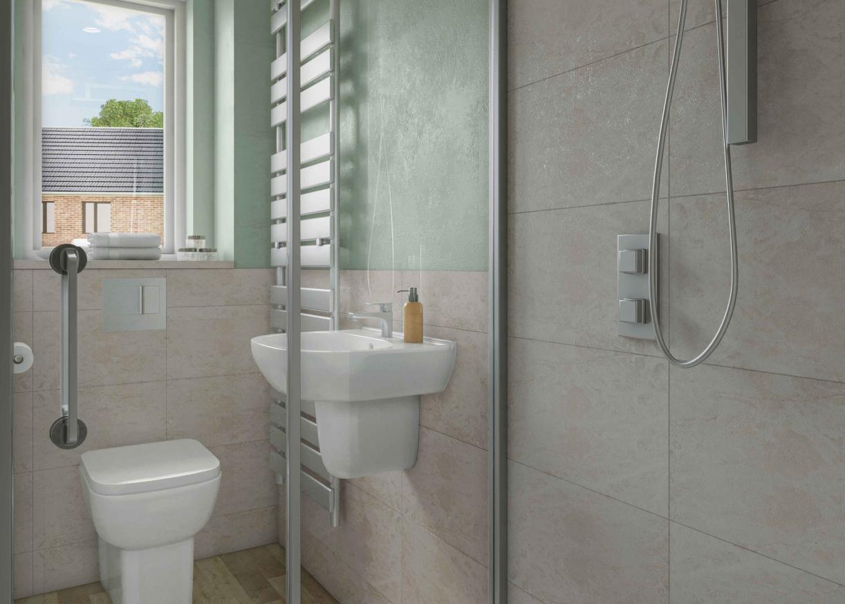 Computer generated images showing a representation of the 2-bedroom Perry house type.