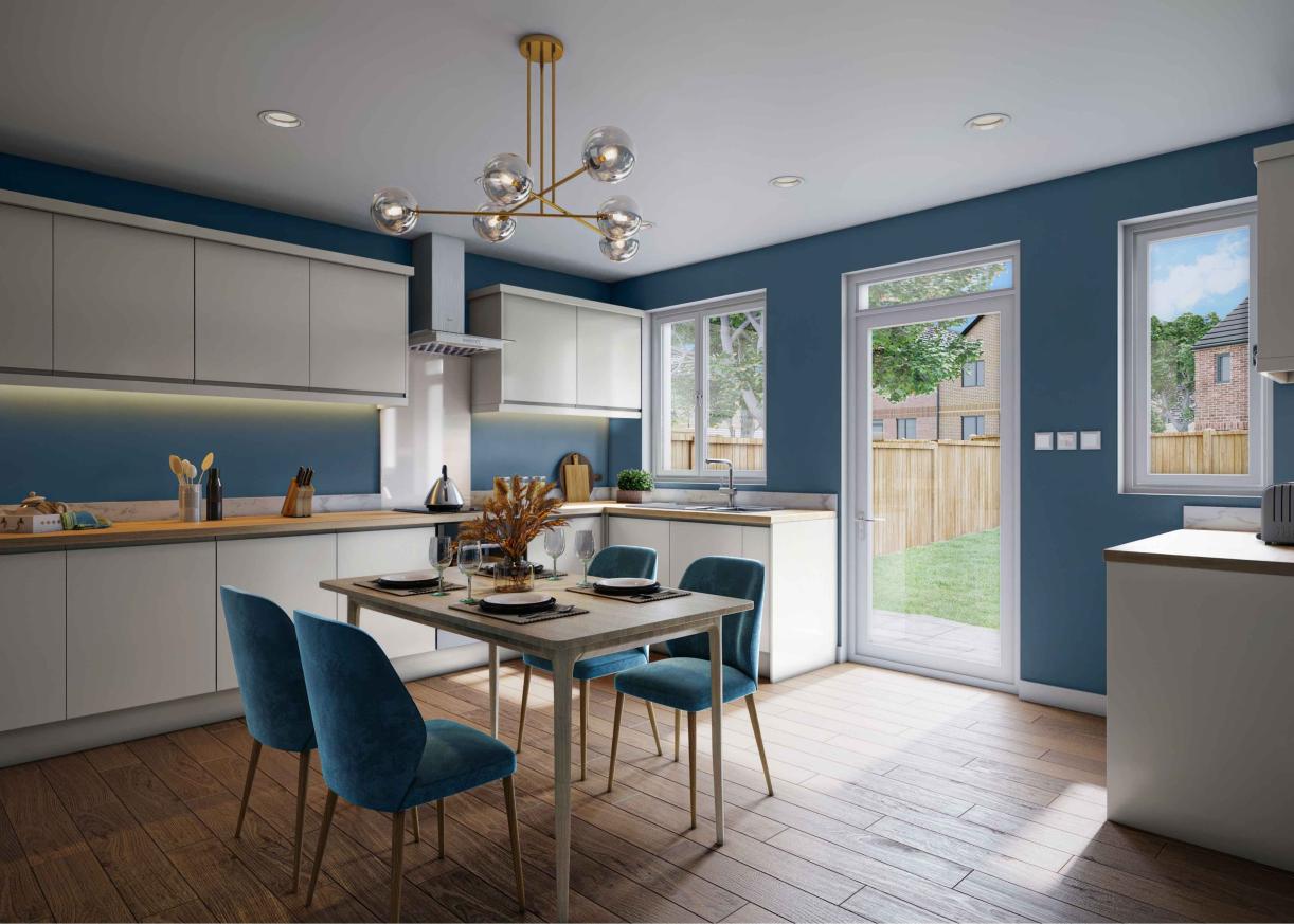 Computer generated images showing a representation of the 2-bedroom Perry house type.