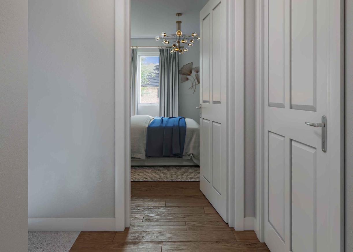 Computer generated images showing a representation of the 2-bedroom Perry house type.