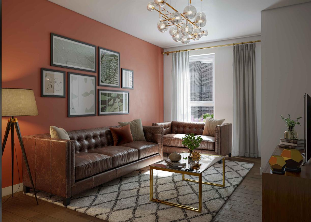 Computer generated images showing a representation of the 2-bedroom Perry house type.