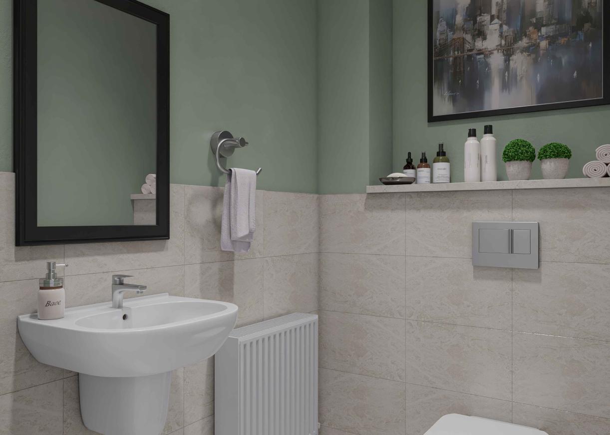 Computer generated images showing a representation of the 2-bedroom Perry house type.