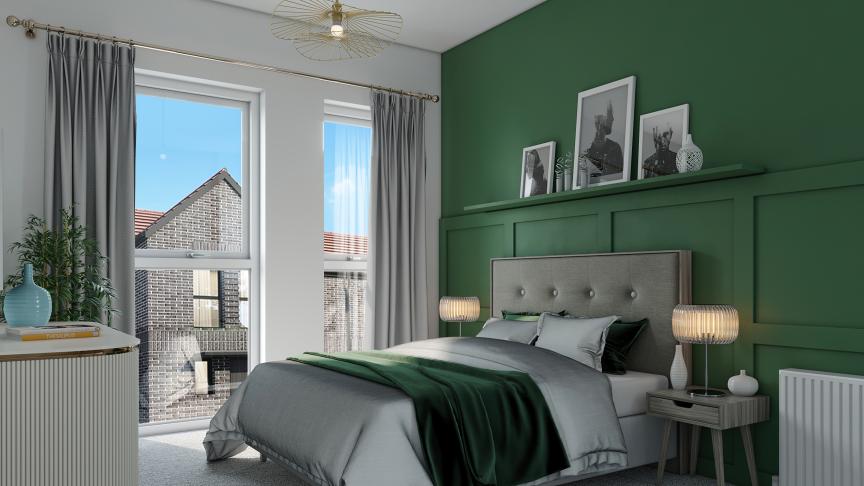 Example interior of a bedroom at the Southfields development