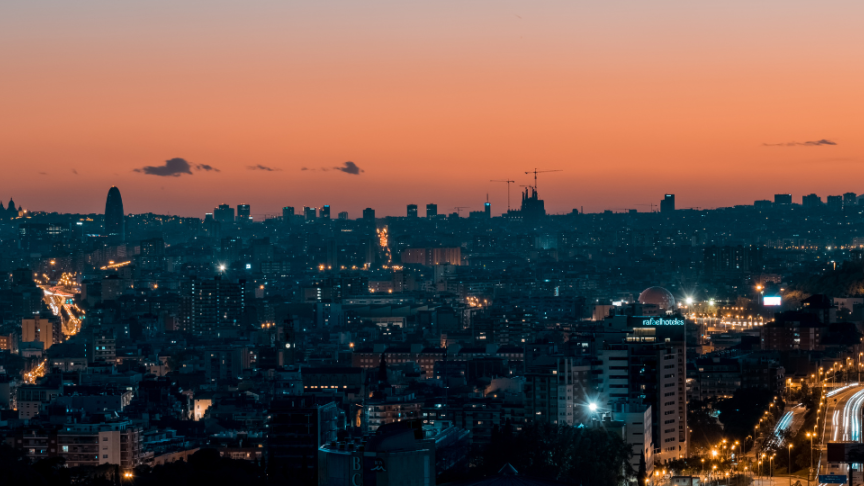 City landscape against a sunset