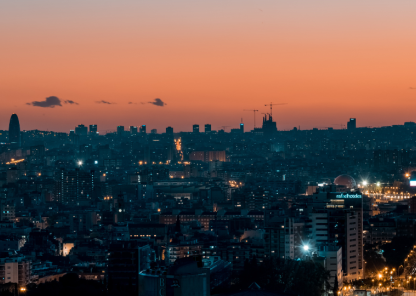 City landscape against a sunset