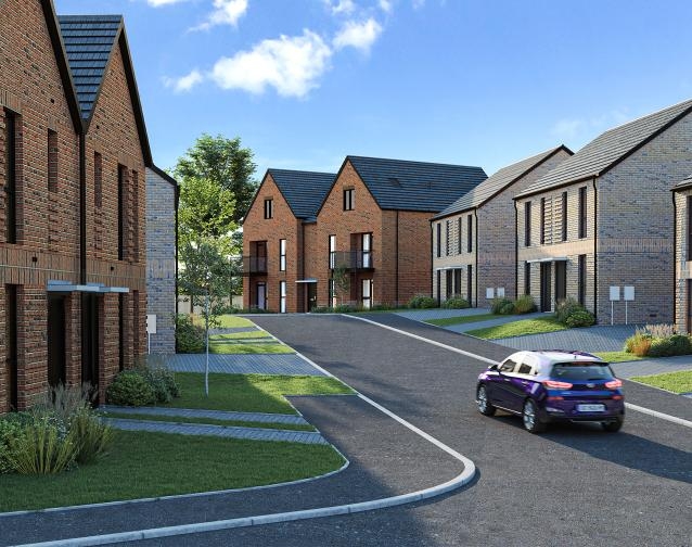 A computer generated image of a street scene of Southfields development